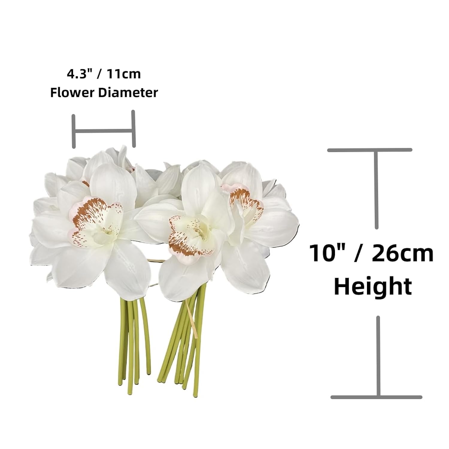 12 Pcs High Quaulity Latex Real Touch Cymbidium Orchid Artificial Flower Bouquet For Wedding Holiday Bridal Bouquet Home Party Decor Bridesmaid (White)