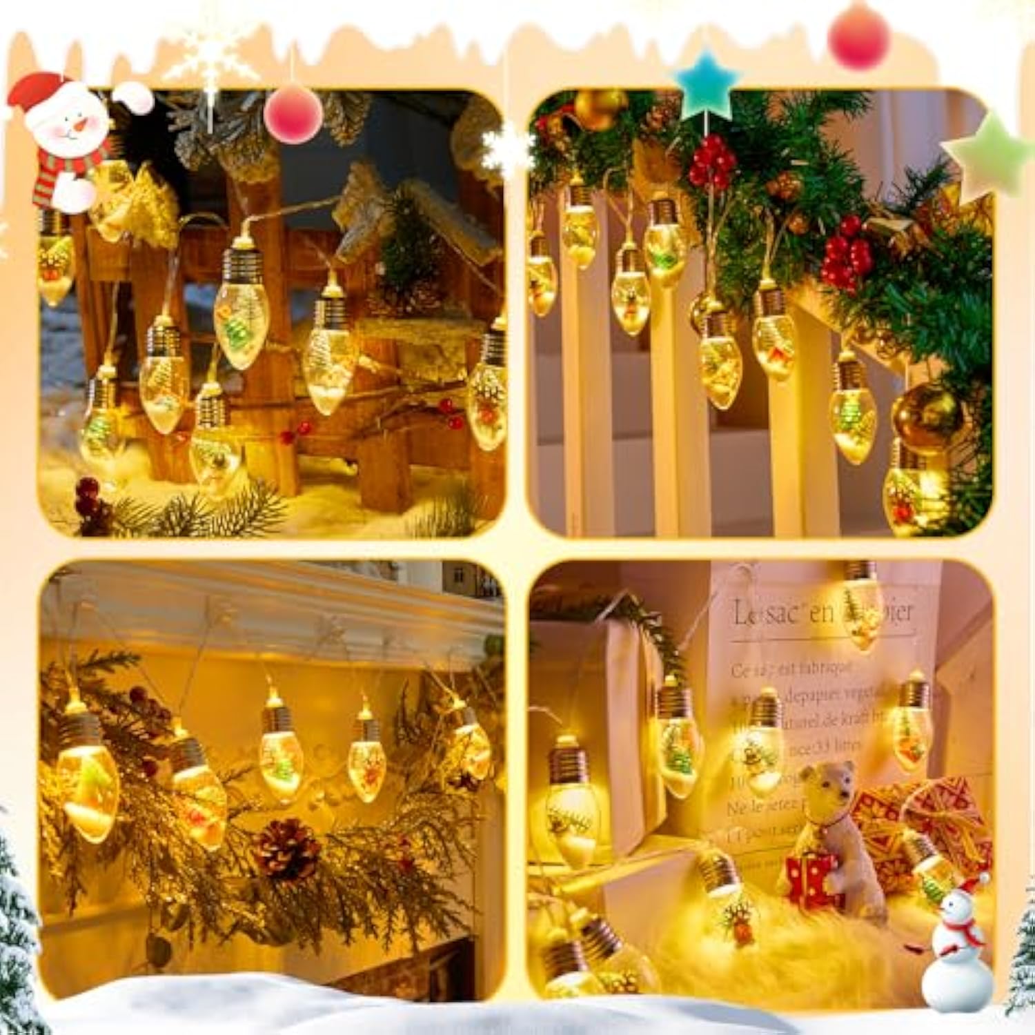 Vintage-Christmas-Lights-Indoor-String-Lights, 7.5Ft C9 Christmas Snow Globe String Lights With Tree & Snow & Cute Ornam