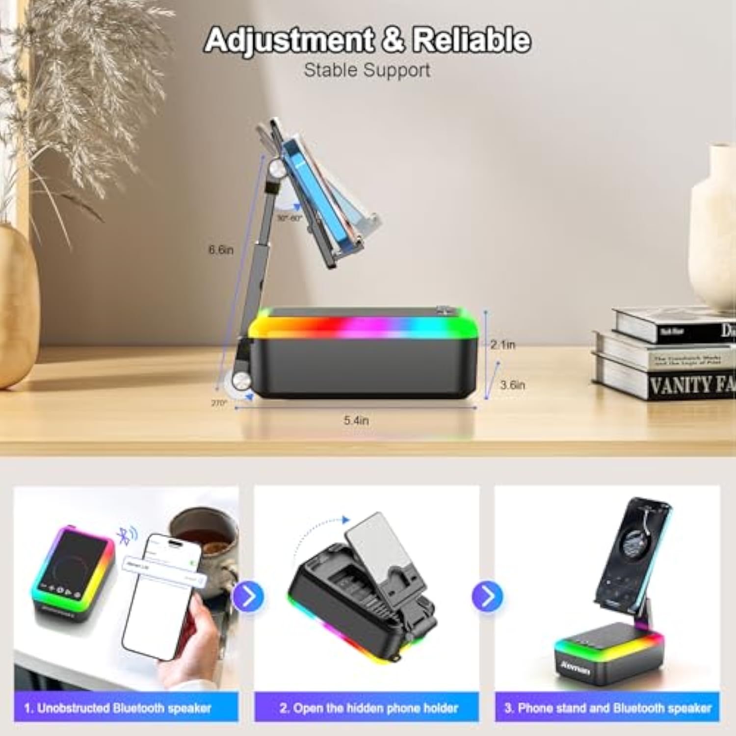 Gifts For Men Women, Cell Phone Stand With Bluetooth Speaker And Light, Portable Lanyard, Cool Tech Gifts For Dad Mom Husband, Unique Birthday Gift Ideas