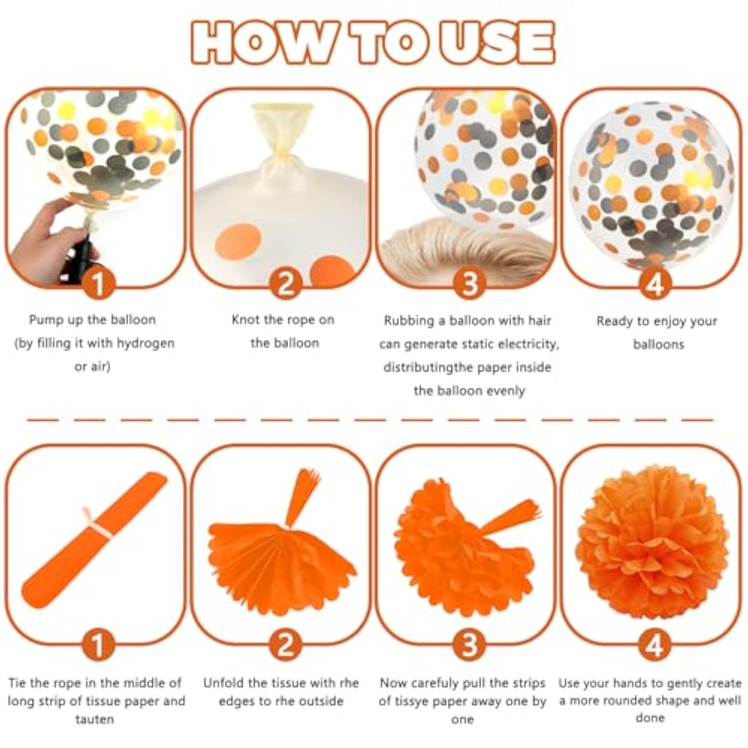 Black Orange Party Decorations Balloon Garland Paper Pompoms for Halloween Decor