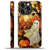Compatible With Iphone 16 Pro Max Case - Dual-Layer Protection, Hard Shell With Silicone Interior,Slim Scratch Resistant Shockproof For Woman Men - Stained Glass Halloween Ghost And Pumpkin