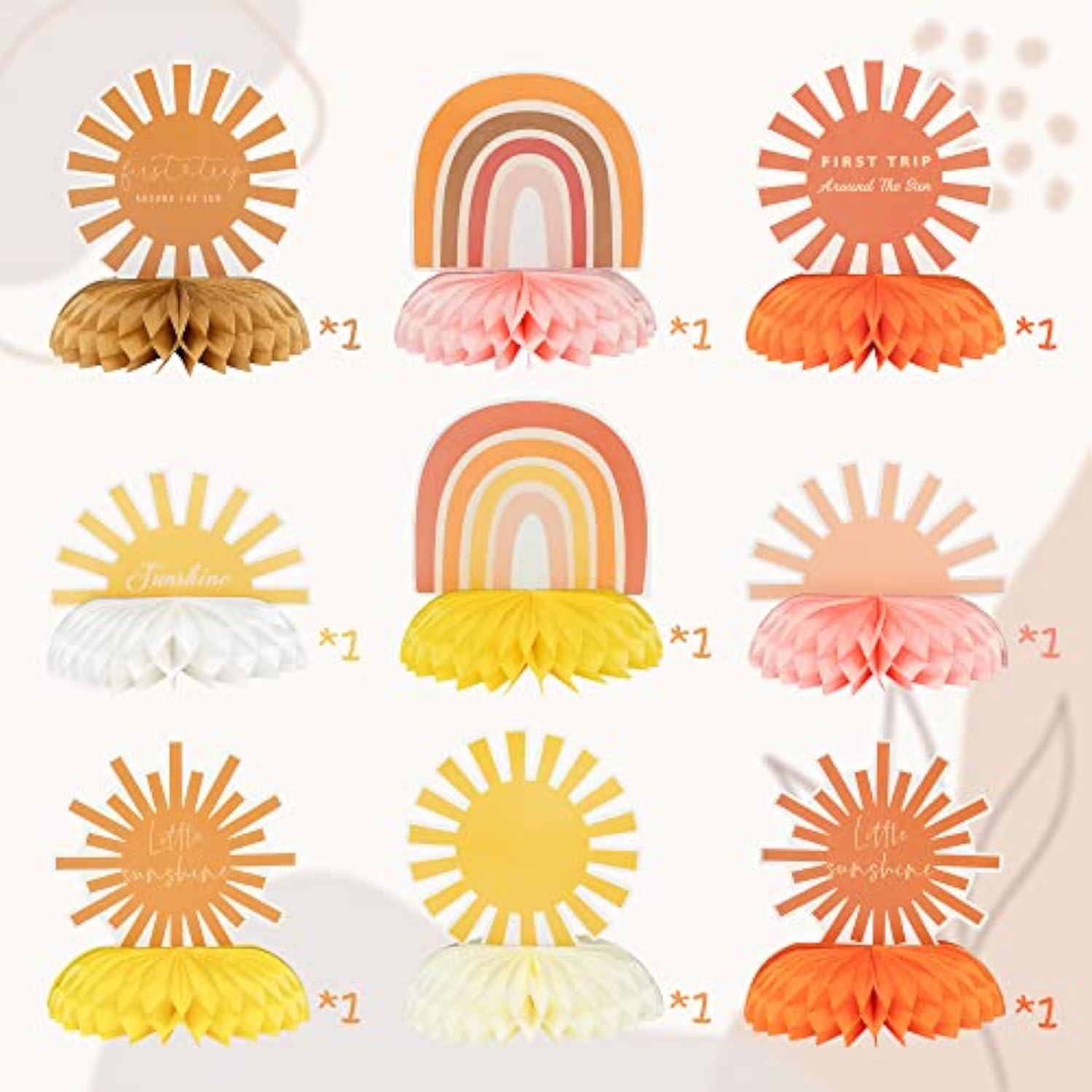 Boho Sun & Rainbow Table Centerpieces  9pcs First Birthday and Baby Shower Party Decor