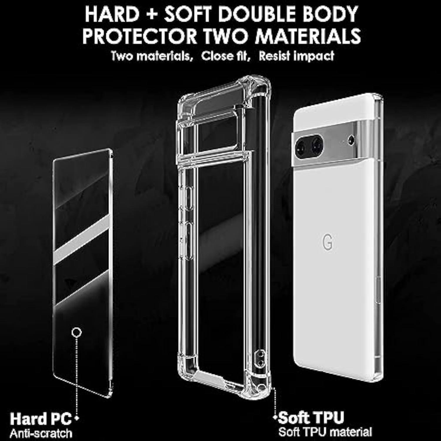 Google Pixel 7 Shockproof Bumper Protective Cover with Hybrid Design, Hard PC Back and Flexible TPU Raised Bezel Slim Fit with Airbags Corners, Crystal Clear Case