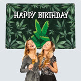 70.9x47.2" Green Leaves Happy Birthday Backdrop Banner Jungle Theme Photo Prop Decor