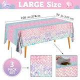 Mermaid Tablecloths 3 Pack Disposable Plastic Birthday Party Favors (Fish Scale)