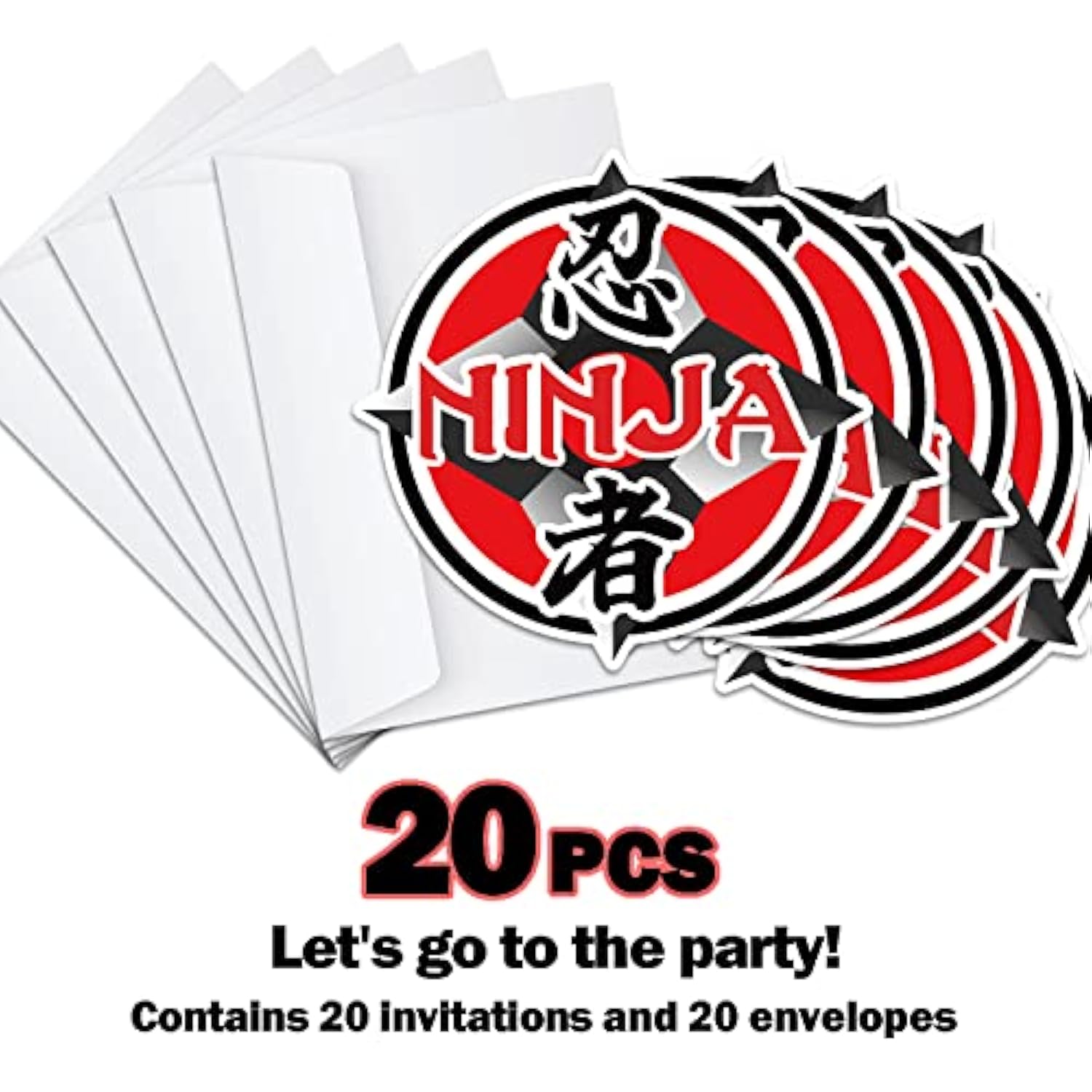 Karate Ninjas Birthday Invitations, Ninja Samurai Shaped Birthday Party Invitation Cards For Kids Girls Boys Adults, Ninja Birthday Party Decorations -(20 Sets 4" X 6" Cards With Envelopes) - Jy572