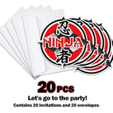 Karate Ninjas Birthday Invitations, Ninja Samurai Shaped Birthday Party Invitation Cards For Kids Girls Boys Adults, Ninja Birthday Party Decorations -(20 Sets 4" X 6" Cards With Envelopes) - Jy572