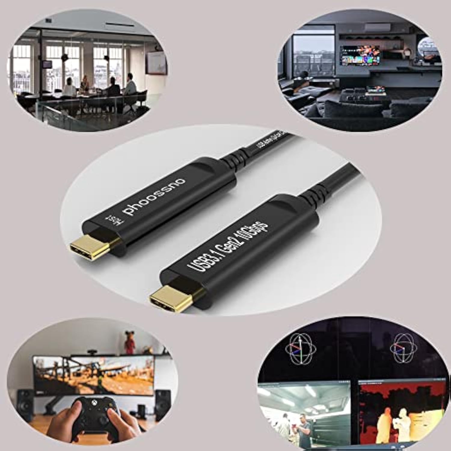 Usb C To C Fiber Optical Cable Usb 3.1 Type C Cable 10Gbps 50Ft Compatible Wit