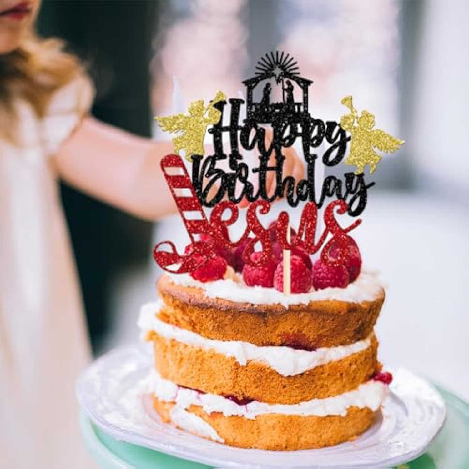 1 Pack Happy Birthday Jusus Cake Topper Glitter Nativity Christmas Cake Pick Jusus Birthday Cake Decorations Jesus Is Reason For The Season Birthday Christmas Party Decorations