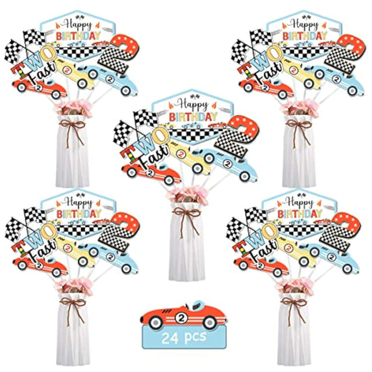 Vintage Race Car Birthday Decorations - 24Pcs Two Fast Birthday Center
