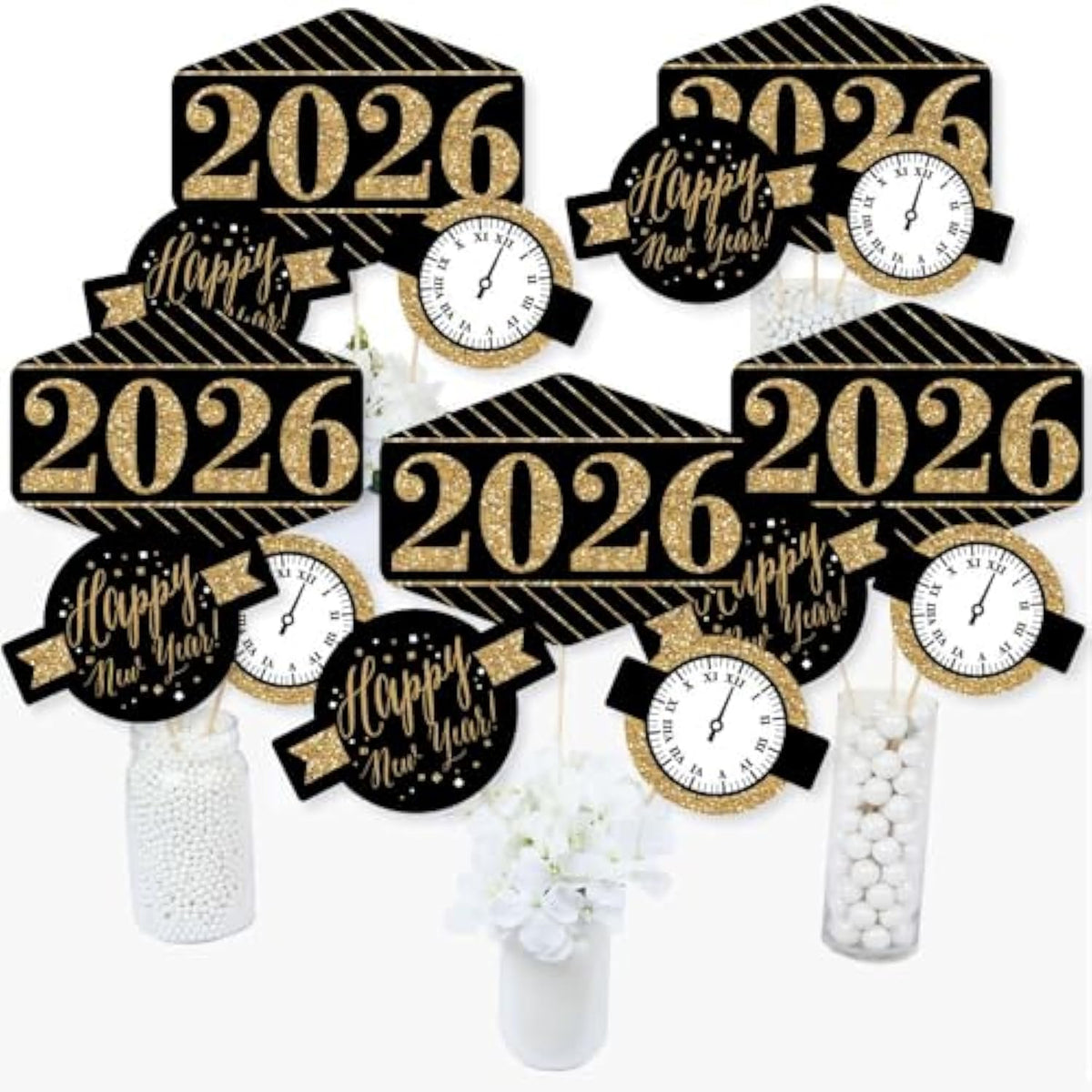15-Piece Gold New Years Eve 2026 Centerpiece Sticks Table Toppers