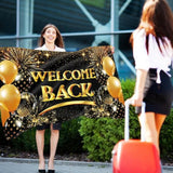 Welcome Back Banner - 5X3 Ft, Black & Gold - Homecoming, Reunion, Baby Shower Decorations, Double Stitched Polyester, Outdoor/Indoor Use