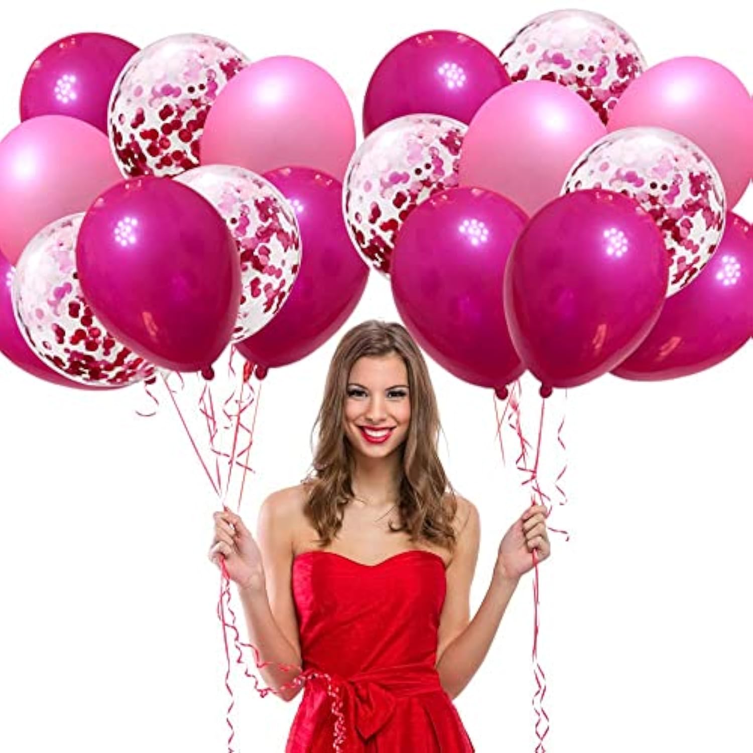 Hot Pink Pink Balloons 12In 60Pcs Premium Latex Magenta Confetti With 64Ft Ribbon