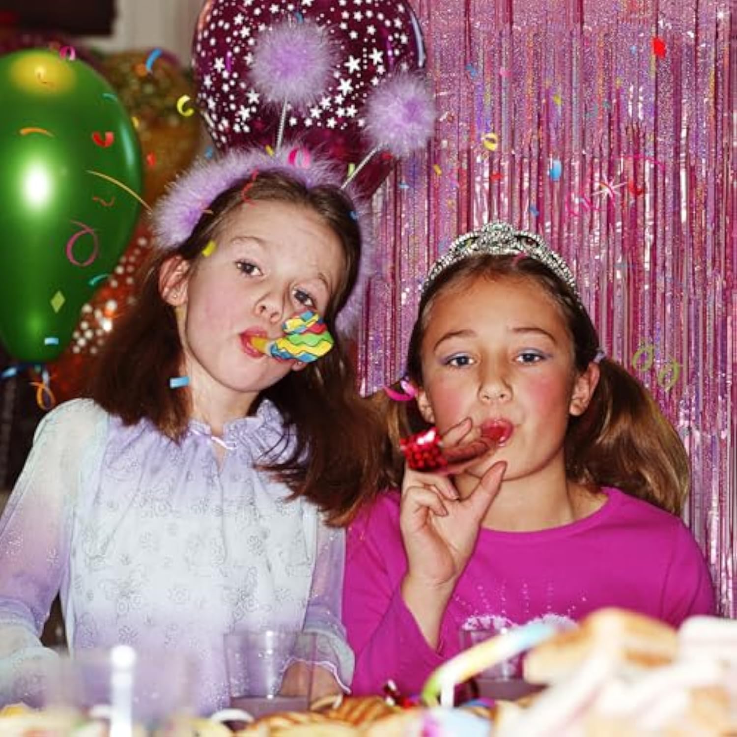 Pink Tinsel Curtain Party Backdrop 2-Pack Glitter Foil Fringe Decorations