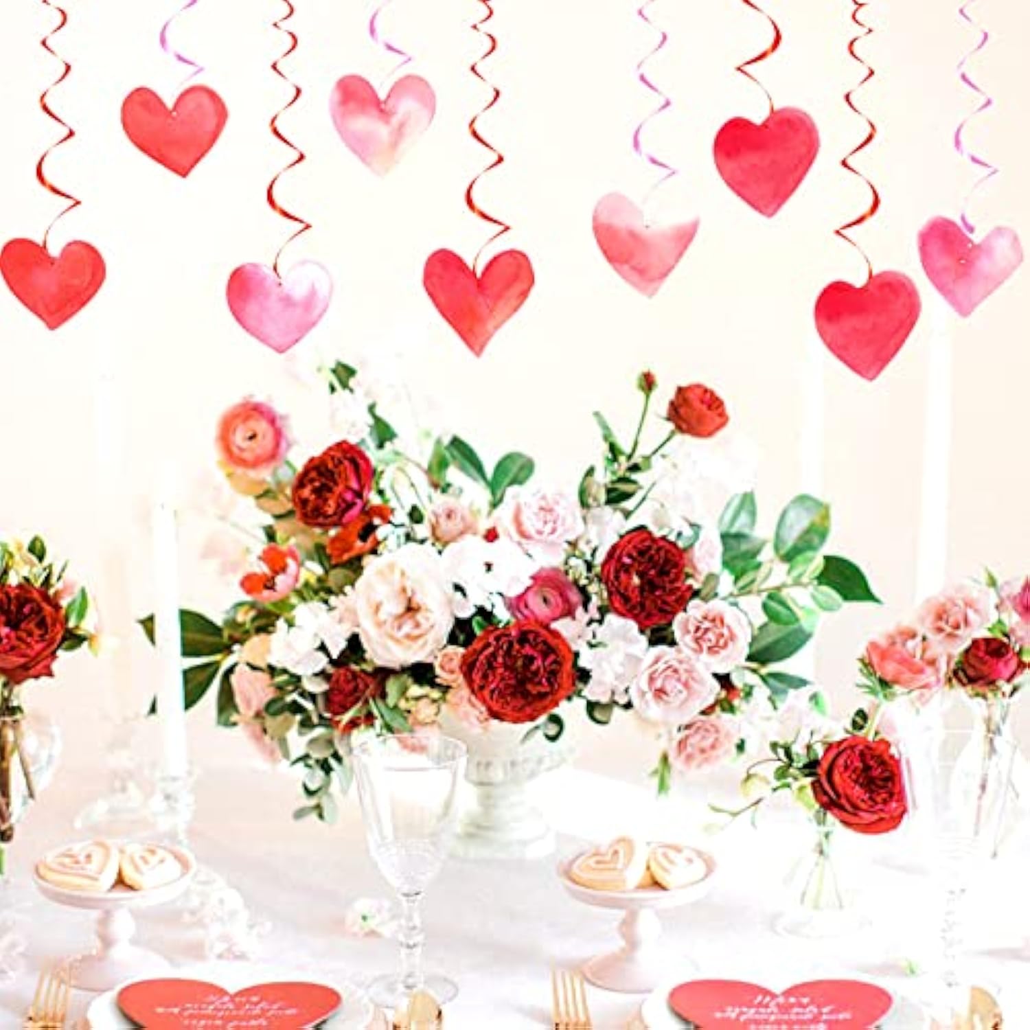 Valentines-Day Red-Pink Heart-Decorations Swirls Streamers - 16Pcs Galentines Romantic Decorations Special Night Decor, Mother'S Day Engagement Wedding Anniversary Party Favors Supplies