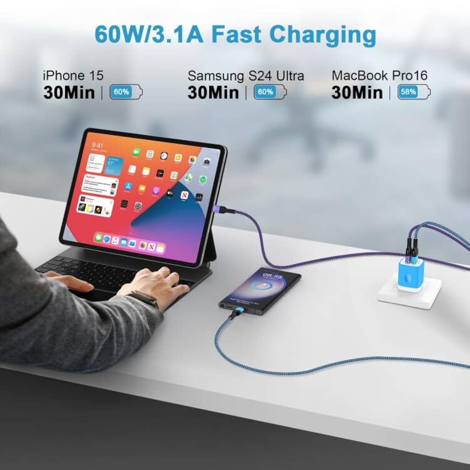 Fast Charging Cord Usb C S24 Ultra Samsung 6Ft/2Pack For Samsung S24 Ultra/S23/S22/S21/S20/A15 5G/A14/A13/A53/A54, Android Auto Usb C To Usb A Car Charger Cable For Google Pixel 8Pro/7/6/5,Iphone 15