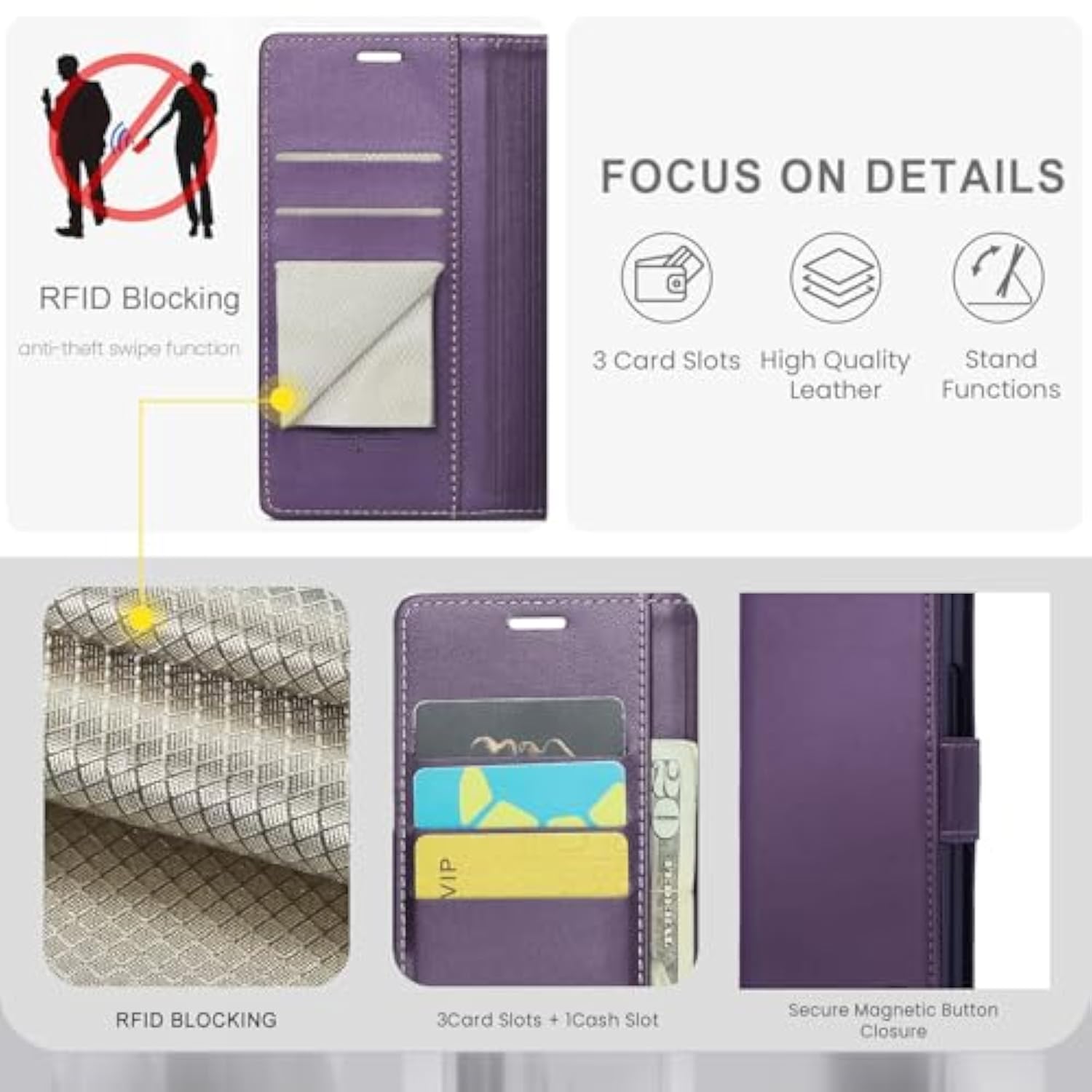 For Google Pixel 9 5G/Pixel 9 Pro 6.3" Wallet Case With Rfid Blocking Credit Card Holder, Pu Leather Folio Flip Kickstand Protective Shockproof Cover Women Men For Pixel 9/9Pro Phone Case (Purple)
