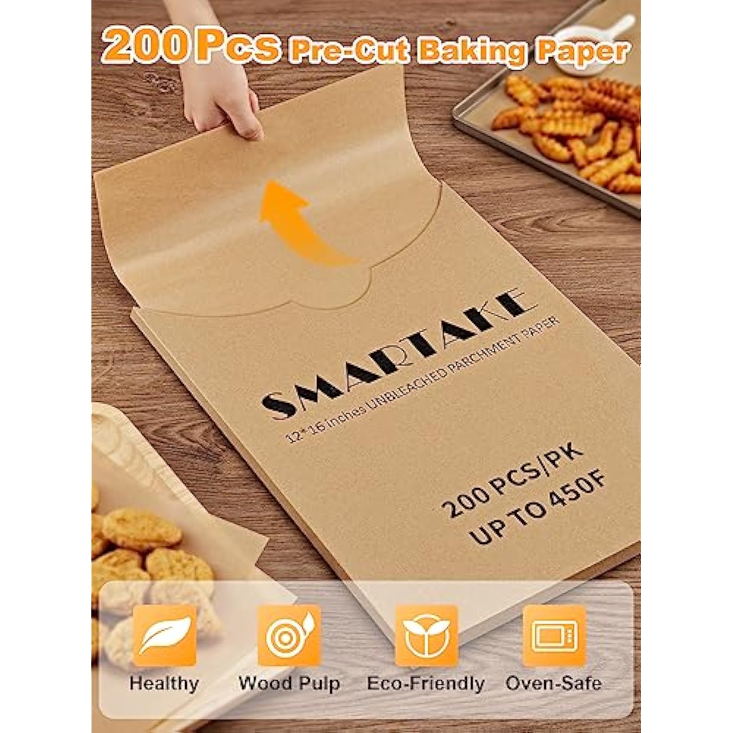 200 Pcs Parchment Paper Baking Sheets, 12X16 Inches Non-Stick Precut Baking Parchment, For Baking Grilling Air Fryer Steaming Bread Cup Cake Cookie And More (Unbleached)