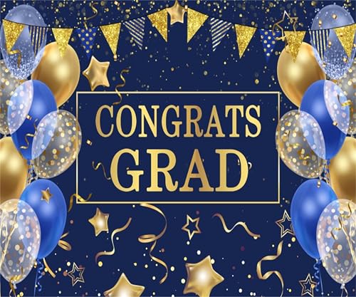 10x8ft Blue Graduation Backdrop Congrats Grad Class of 2026 Backdrop for Photography Graduation Party Decorations with Balloons Background Cake Table Banner Decor Photo Booth Props