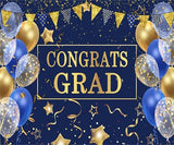 10x8ft Blue Graduation Backdrop Congrats Grad Class of 2026 Backdrop for Photography Graduation Party Decorations with Balloons Background Cake Table Banner Decor Photo Booth Props