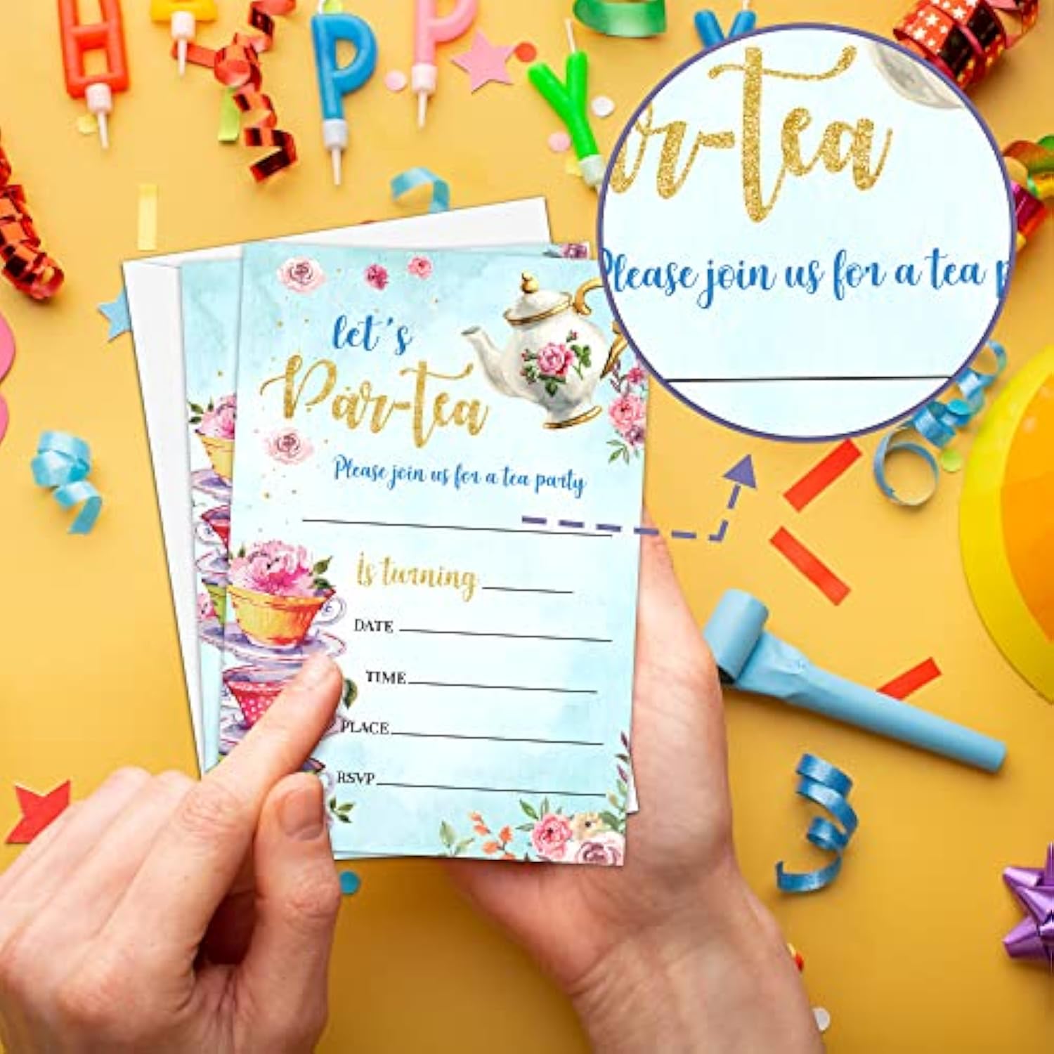 Floral Tea Party Birthday Invitation, Let'S Par-Tea Garden Tea Cup Time Fill-In Invites For Teens Boys & Girls, 20 Invitations With Envelopes(4" X 6")?Kids Party Favors Decorations And Supplies-17