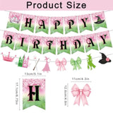 3Pcs Pre-Strung Wicked Happy Birthday Banner Pink And Green Paper Garland For Halloween Witch Theme Party Decorations