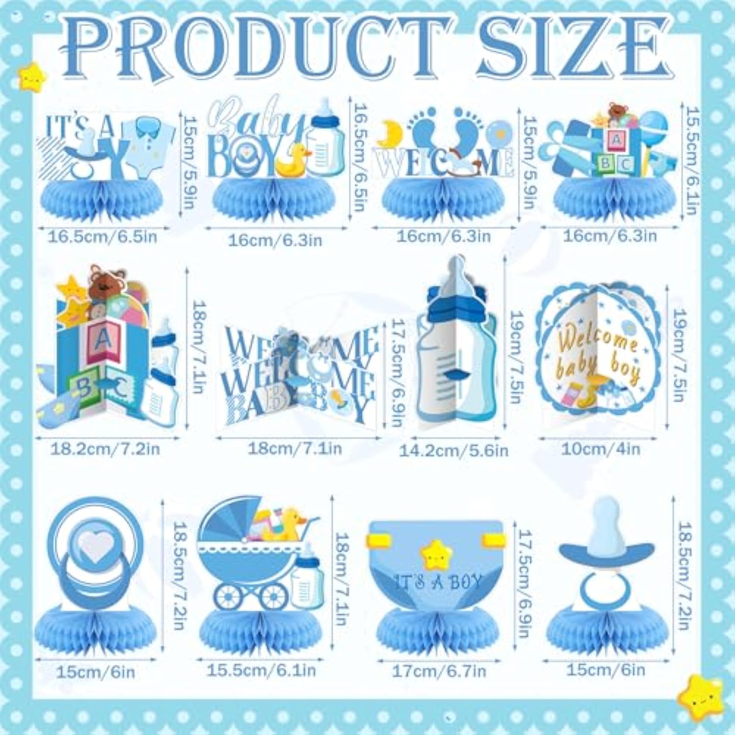 12Pcs "It's a Boy" Baby Shower Honeycomb Centerpieces – Blue Table Decorations