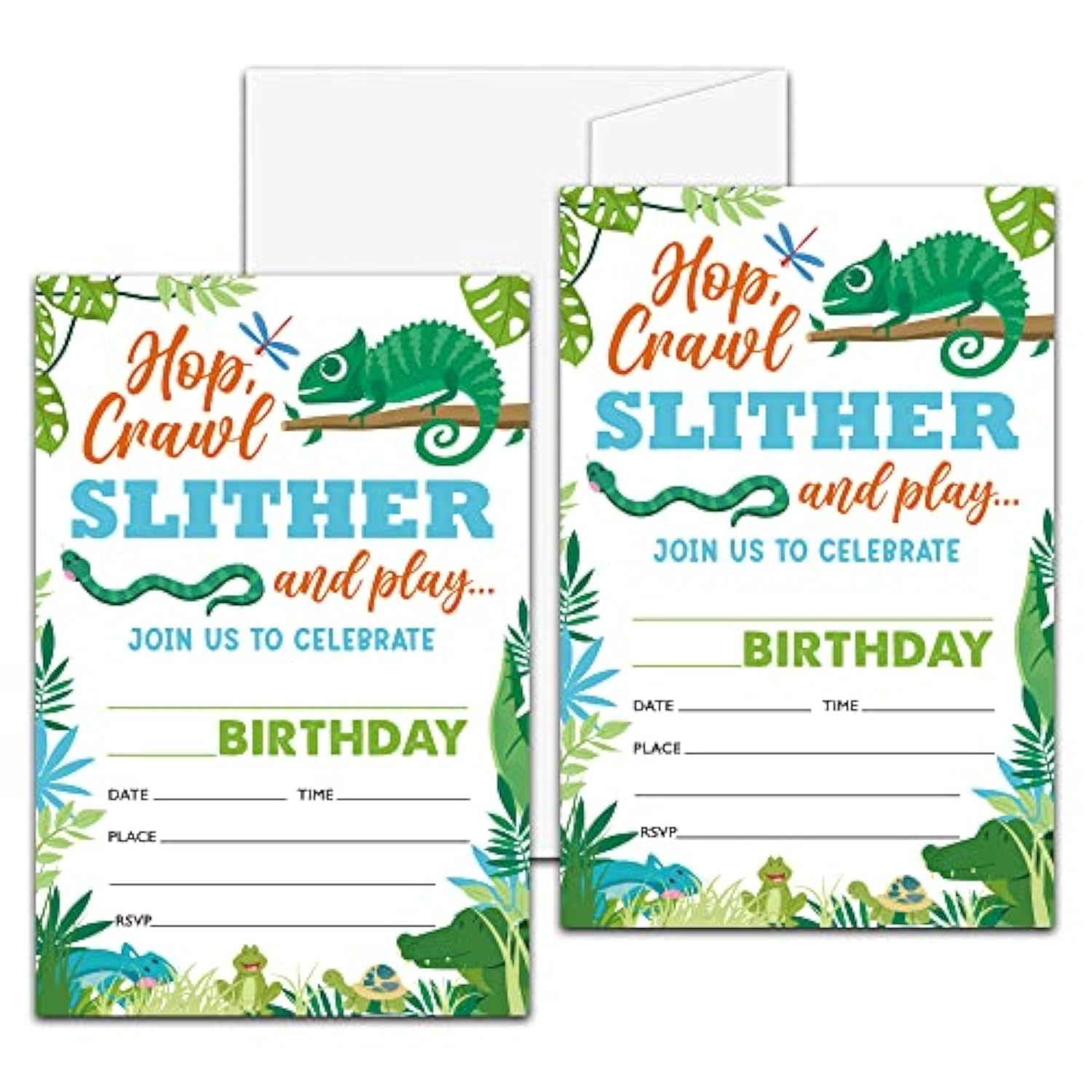 Reptile Amphibian Birthday Party Invitation, Lizard Themed Fill-In Invites For Men & Women, 20 Invitations With Envelopes (4" X 6"), Adults Snake Party Favors Decorations And Supplies -41
