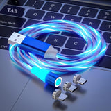 3 In 1 Magnetic Light Up Charging Cable 360 Rotating Led Phone Charger Multi Charging Cable Led Flowing Fast Charging Cord Compatible With Most Cell Phones(3.3Ft Colorful)
