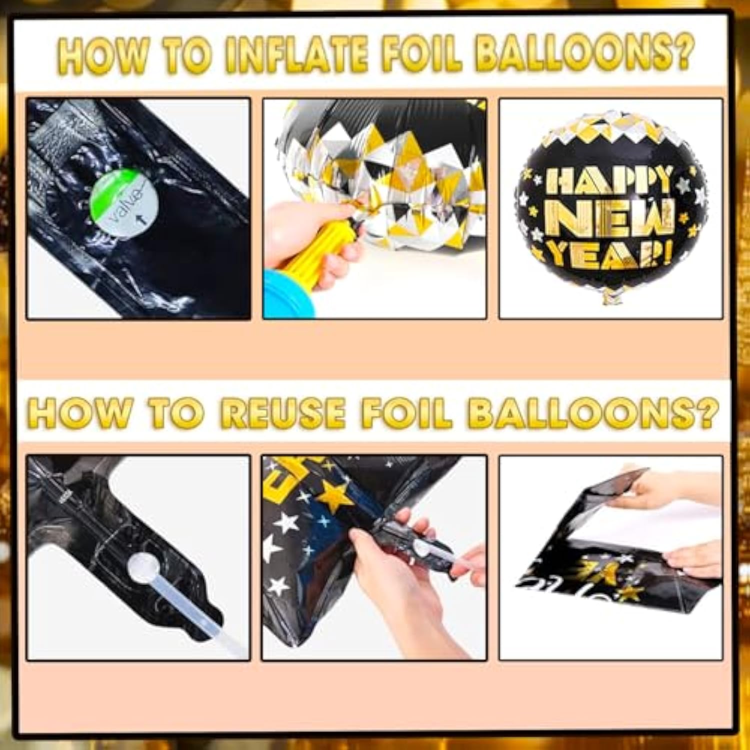 2026 New Year Party Kit with Foil Balloons, Banner, and Fringe Curtains for NYE Decor