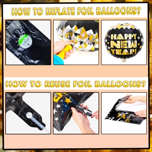 2026 New Years Eve Party Supplies Set, New Year Decorations 2026, Gold Black Party Balloons Supplies Happy New Years Decoration with 2026 Balloons, Happy New Year Banner, Foil Balloons, Fringe Curtain