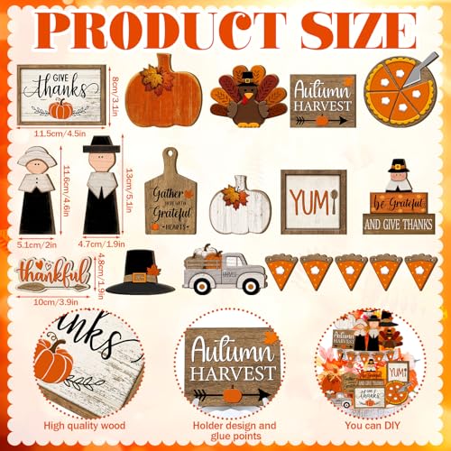 3 Pcs Thanksgiving Table Decor Wooden Turkey Pilgrim Couple