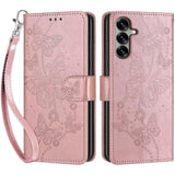 Designed For Samsung Galaxy S25 5G Case Wallet,Women Flip Folio Cover With Embossed Pu Leather Stand Credit Card Holders Slots Wrist Strap Phone Case For Samsung S25 6.2 Inch (Rose Gold Butterfly)