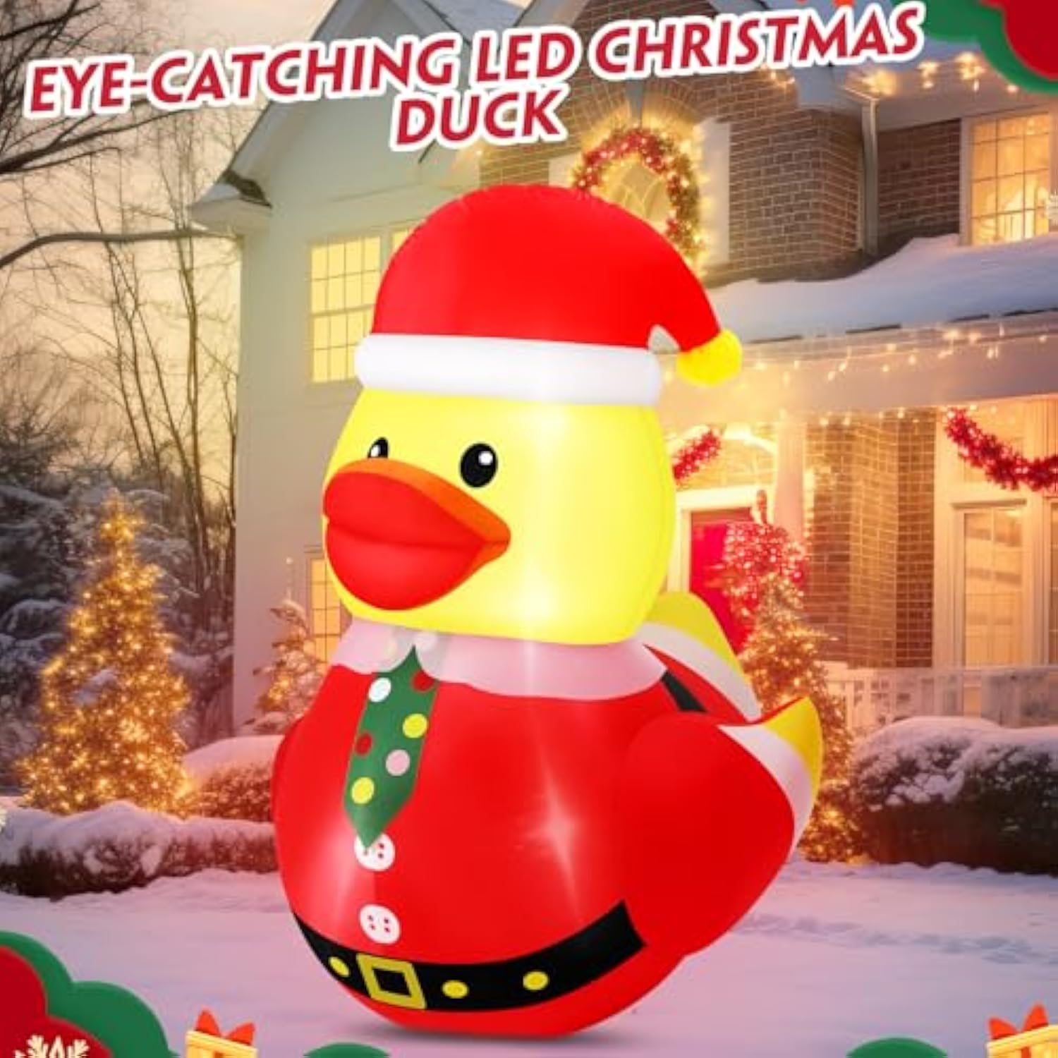 1 Set 5Ft Christmas Inflatables Decoration Outdoor Inflatables Duck With Build-In Leds Lights Giant Blow Up Duck Wear Ch