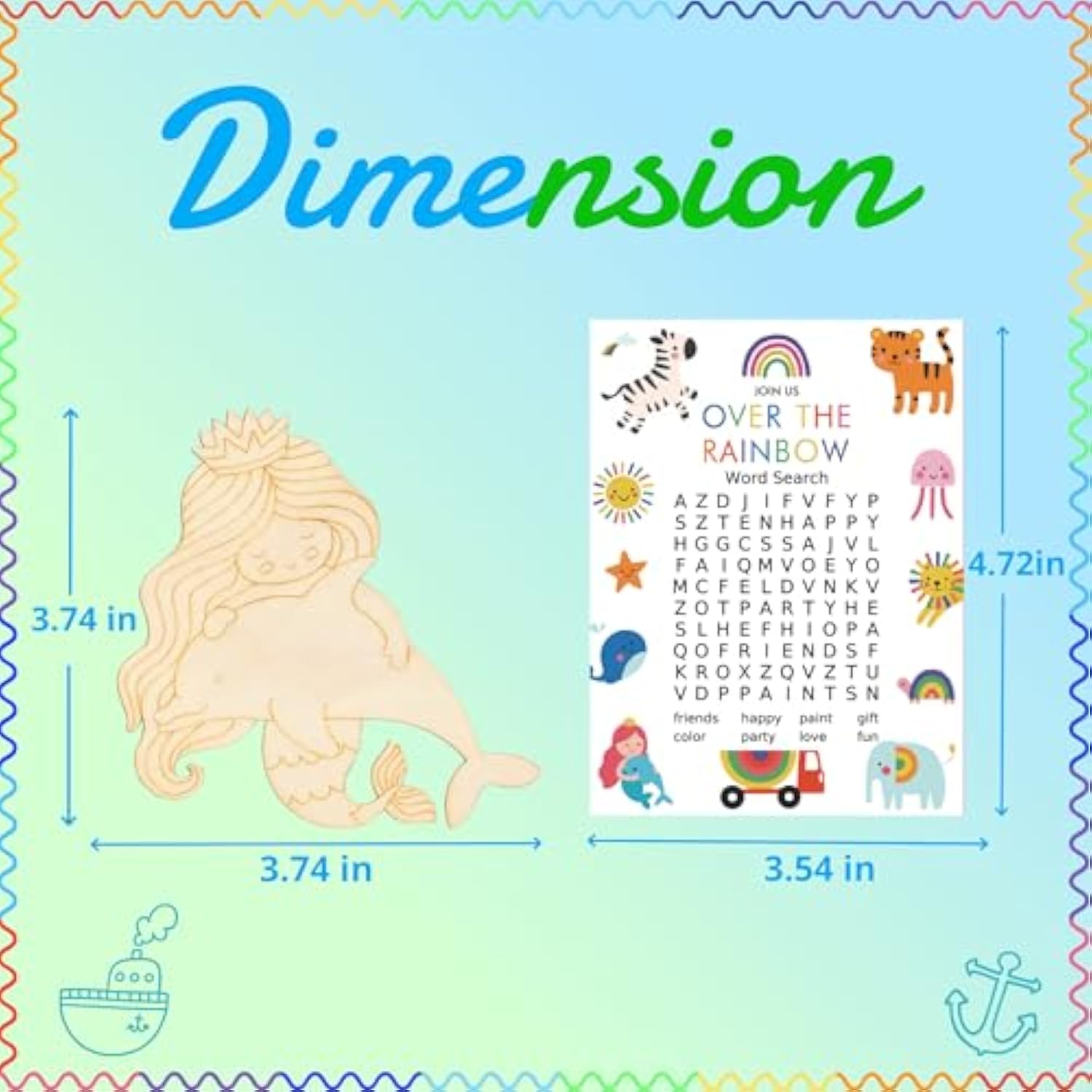 24 Pcs Party Favors For Kids - Rainbow Party Favors - Safari & Under The Sea Diy Wooden Painting Kit With Word Search Cards - Classroom Birthday Gifts, Goodie Bags & School Rewards Crafts