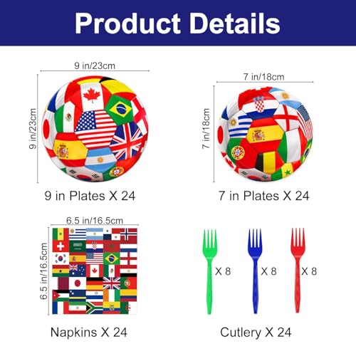 96 PCS 2026 Soccer Plates and Napkins, Soccer Birthday Party Decorations with Dinner Plates, Dessert Plates, Napkins and Forks for Sports Soccer Party, Serves 24