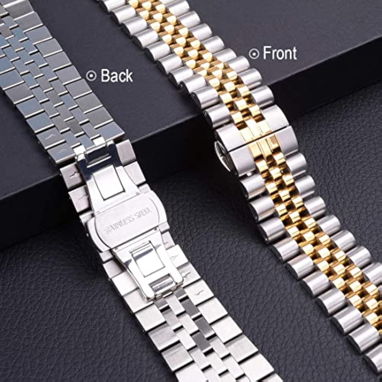 Compatible With Apple Watch Ultra 2 Band 49Mm 46Mm 45Mm 44Mm 42Mm,Stainless Steel Heavy Band With Butterfly Folding Clasp Link Bracelet For Iwatch Ultra Series 10/9/ 8/7/6Men,Silver/Gold