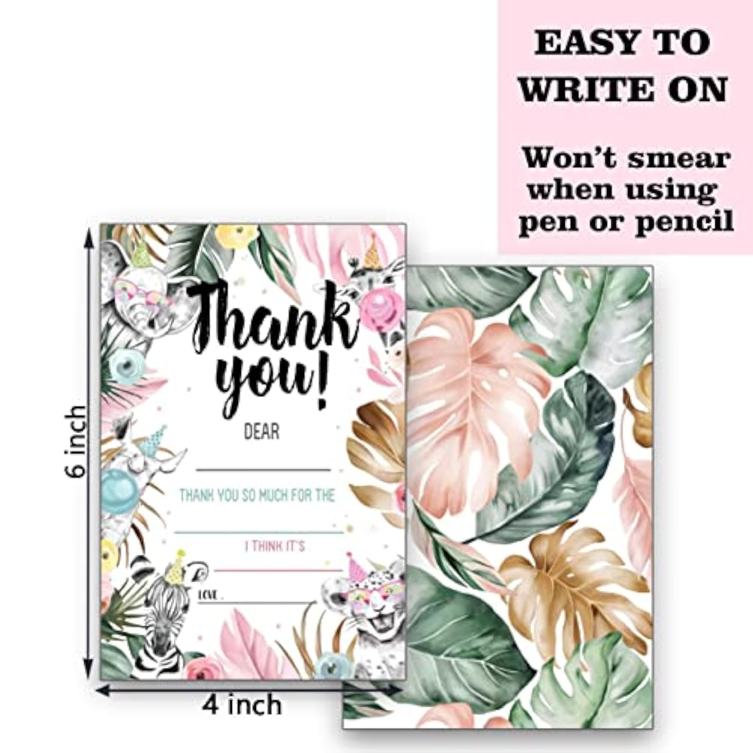 Birthday Thank You Cards, Fill In The Blank Thank You Card For Jungle Woodland Animal Theme Birthday Party Supplies, Decorations, 20 Cards With 20 Envelopes – (Srgxk007)