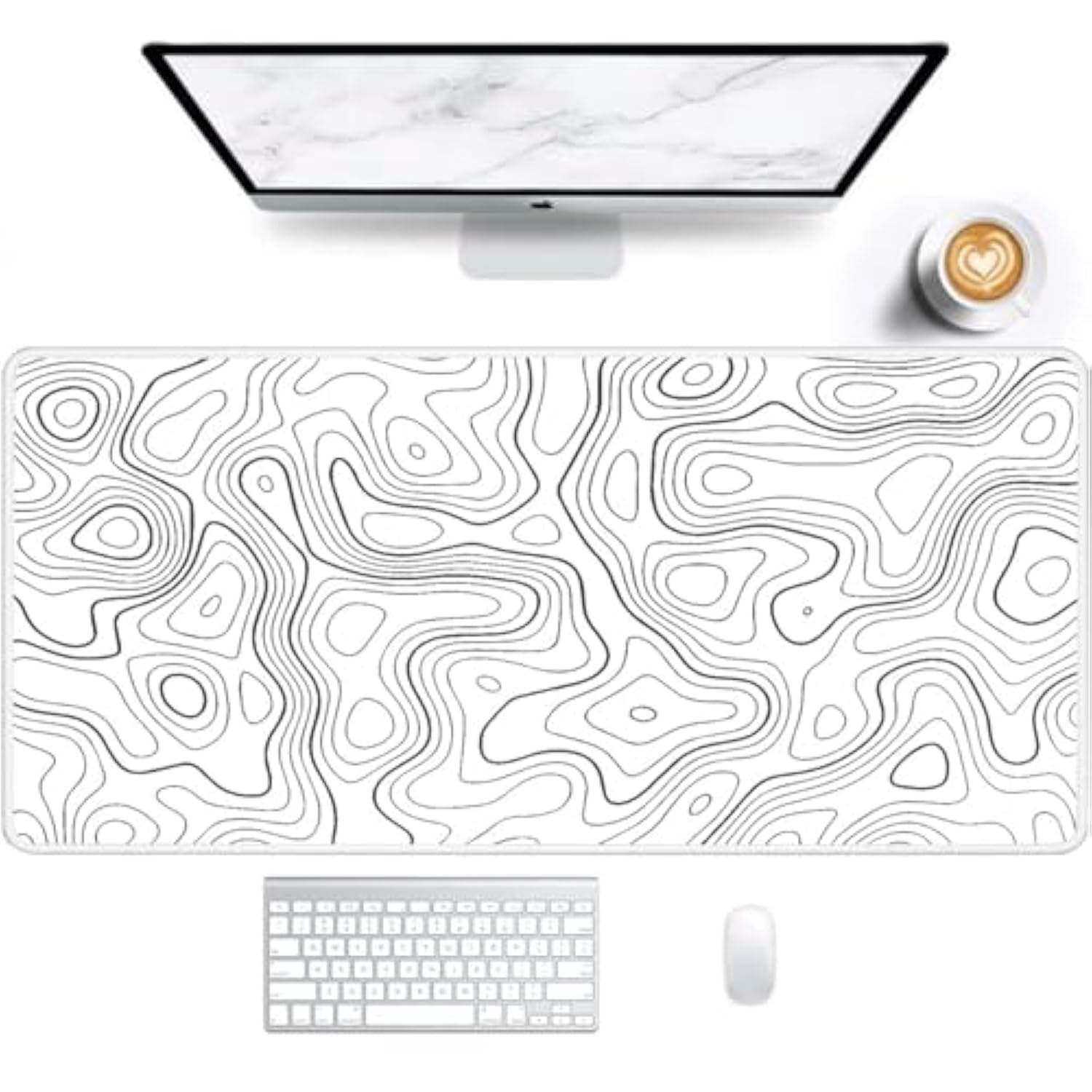 Premium Xxl Gaming Mouse Pad - Unmatched Performance, 35.4X15.8 Inches,White Topographic Contour Design For Gaming And Office