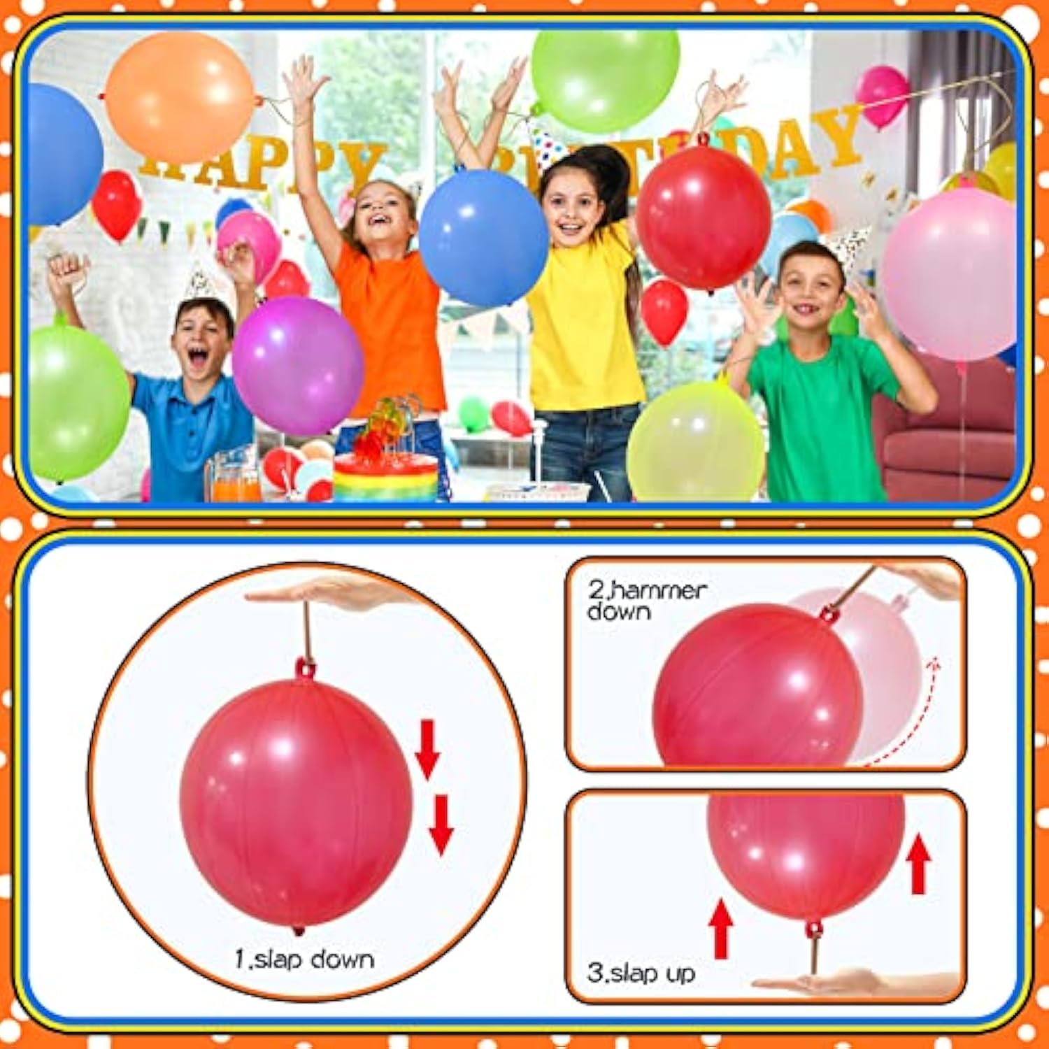 48Pcs Punch Balloons Neon Punching Balloons with Rubber Bands Party Favors
