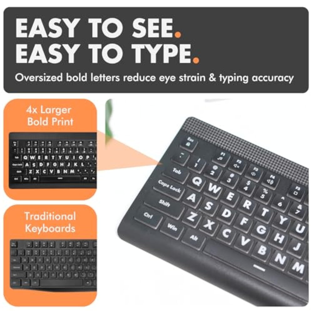 Backlit Large Print Keyboard - Easy To See Oversized Letters - Usb ...