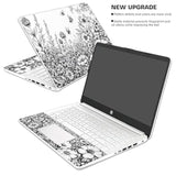 Laptop Skin Decal Hp 14" - Black White Botanical, Laptop Cover Sticker, No Cutting Required, No Bubble, Waterproof, Scratch Resistant - Including Wide Screen And Wrist Pad