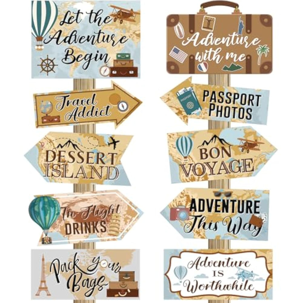 20 Pcs Travel Themed Party Decorations Set Let The Adventure Begin Sign ...