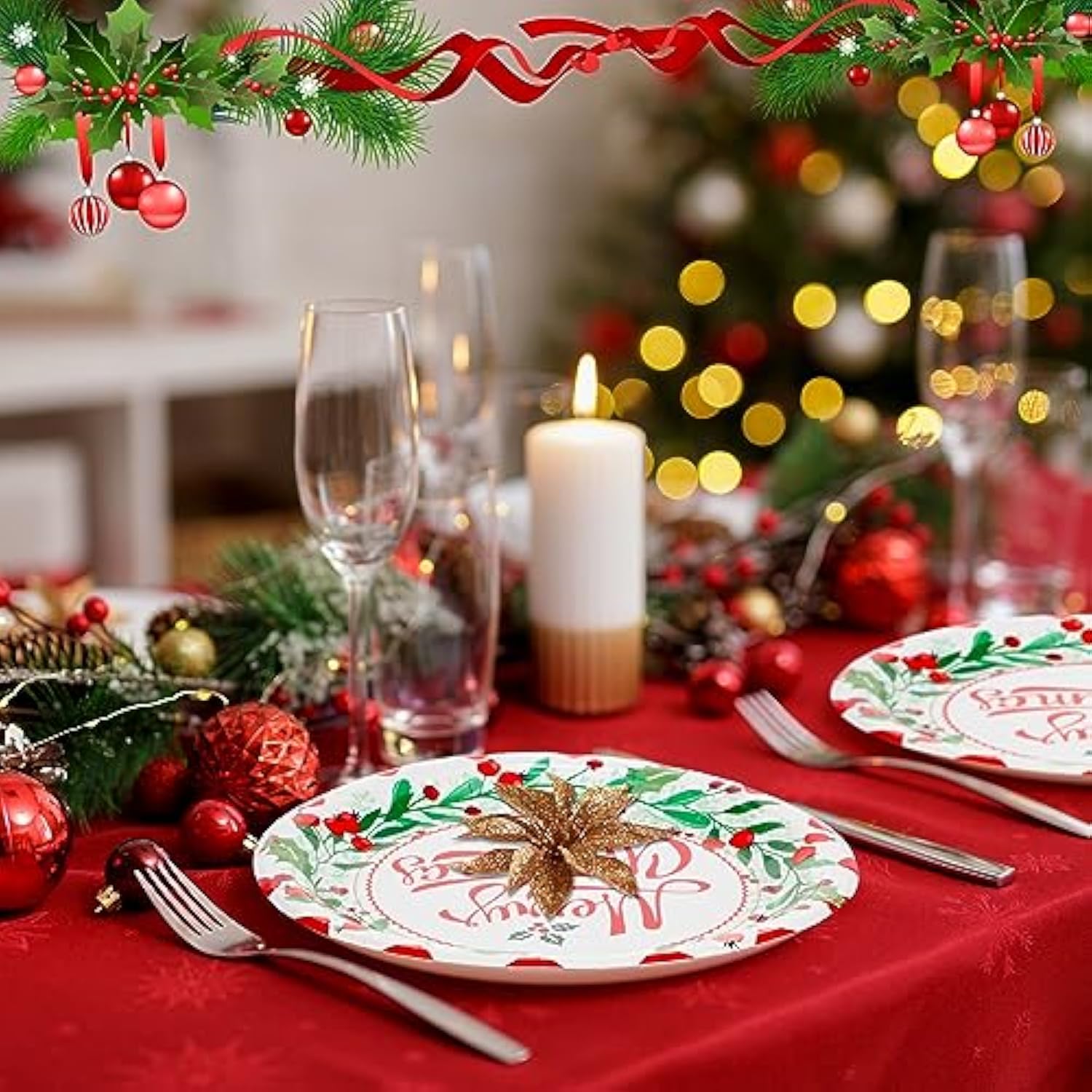 120 Pcs Christmas Plates Paper Dessert Disposable Plates Santa Snowman Christmas Wreath Reindeer Gingerbread Man Design, For Christmas Party Supplies Christmas Decorations, 6 Styles (9 Inch)