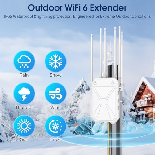 Ax1800 Outdoor Wifi 6 Extender, High Power Outdoor Wifi Extender Signal Booster, Long Range Outdoor Wifi Access Point, Ip67 Weatherproof, Poe Power Supply, For Starlink, Cameras, Patio, Camping,Rv