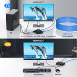 HDMI KVM USB Extender 394ft 120M Over Cat 5e 6 7 1080P Ethernet Balun Transmitter Receiver with Loop Out Function Plug Play for Mouse and Keyboard