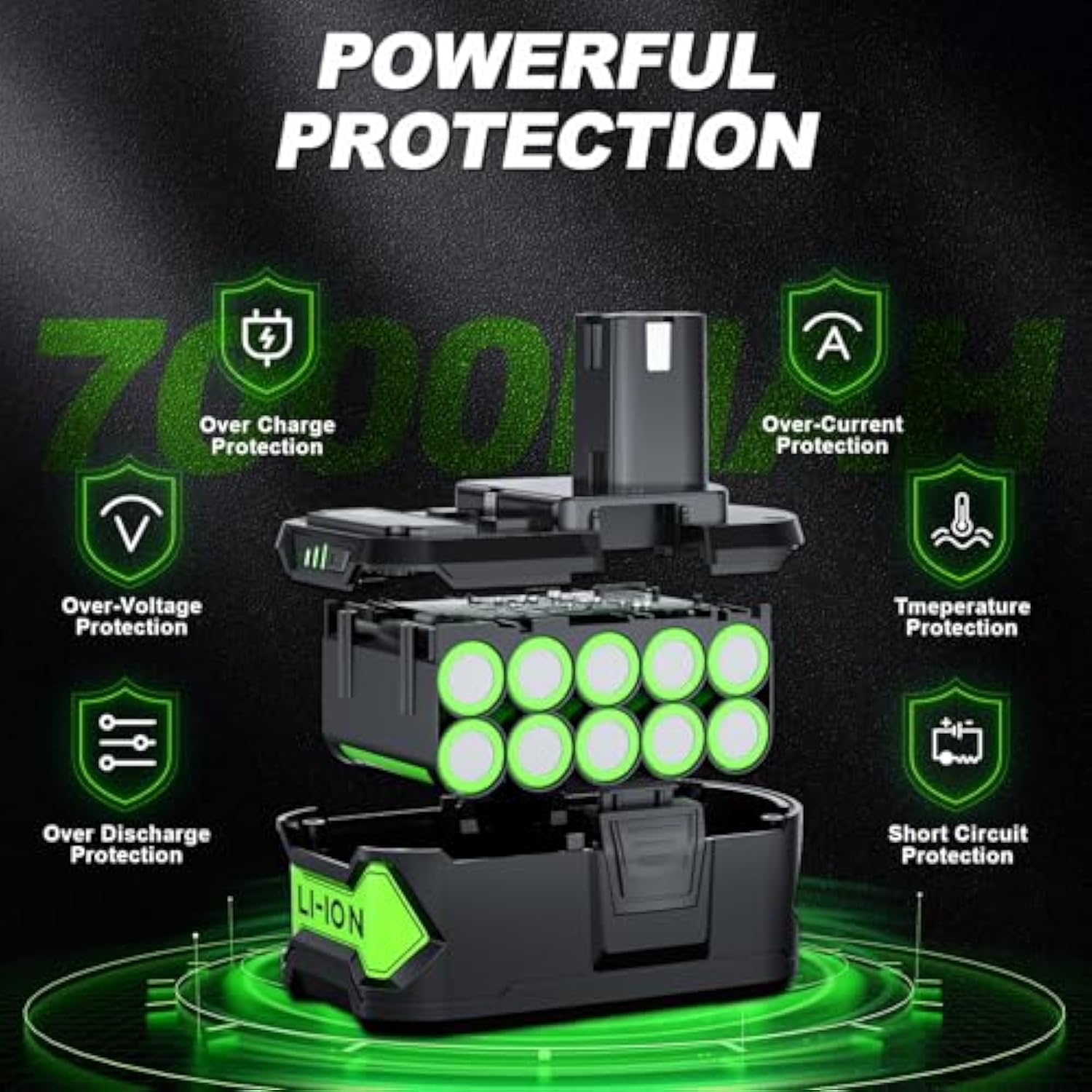 New Upgraded 7.0Ah Battery For Ryobi 18V Battery Lithium-Ion Battery For Ryobi 18V Oneplus Battery P102 P108 P189 P190 P197 P100 P107 For 18V Ryobi Battery Replacement Cordless Tool Battery 2Pack