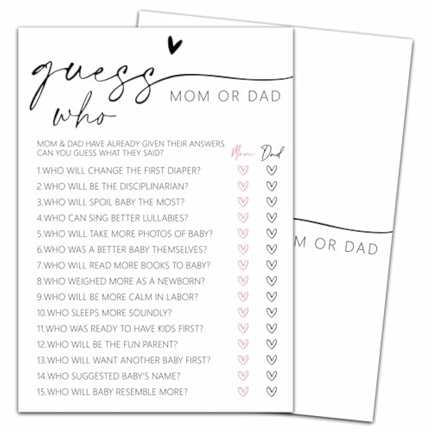 Hilarious Baby Shower Games, Guess Who Mom Or Dad Game, Minimalism Baby Shower Decorations Favors Ideas, Gender Neutral Party Supplies-25 Pcs, 5X7 In -C05