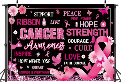 Breast Cancer Awareness Backdrop Pink Ribbon Hope Strength Cure Banner