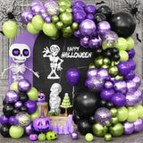Halloween Balloon Arch Kit - Purple, Green & Black Metallic Balloons with Purple Confetti Decor